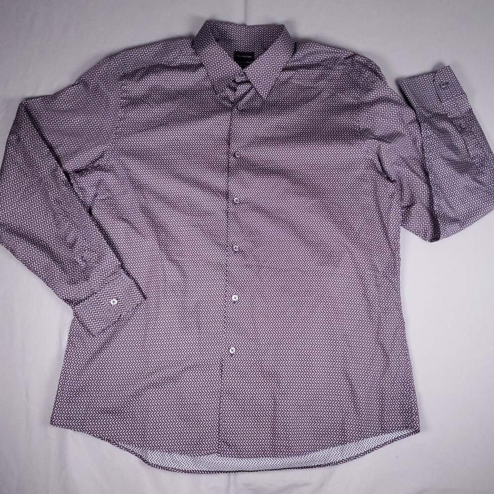 Ermenegildo Zegna Dress Shirt Mens XXL Cento Quaranta Purple Geometric Cotton